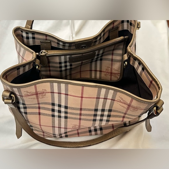 Burberry Gold Leather Haymarket Coated Canvas Canterbury Good used condition - Picture 15 of 16